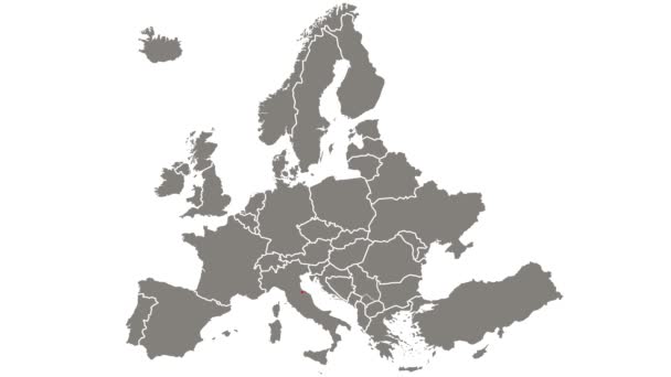 País de San Marino parpadeando rojo resaltado en el mapa de Europa - Imágenes, Vídeo