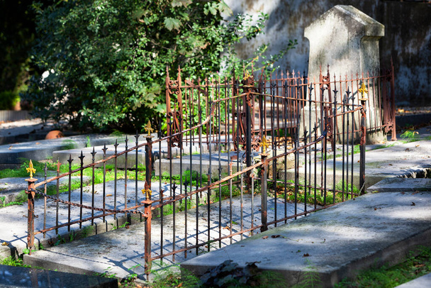 Tumbas y viejas vallas oxidadas en un cementerio de Rotterdam en los Países Bajos - Foto, imagen