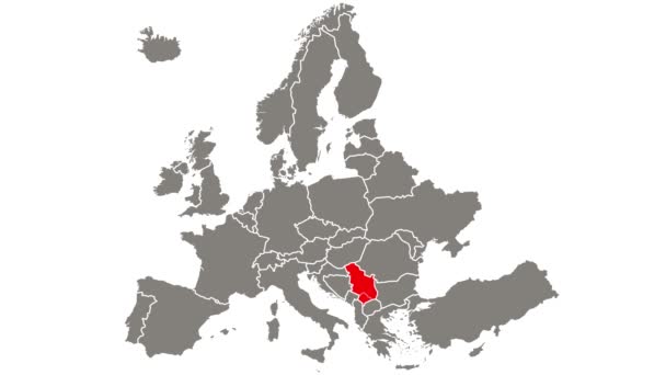 Serbia país parpadeo rojo resaltado en el mapa de Europa - Imágenes, Vídeo