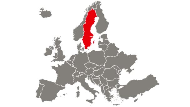 Suède pays clignotant rouge mis en évidence dans la carte de l'Europe - Séquence, vidéo