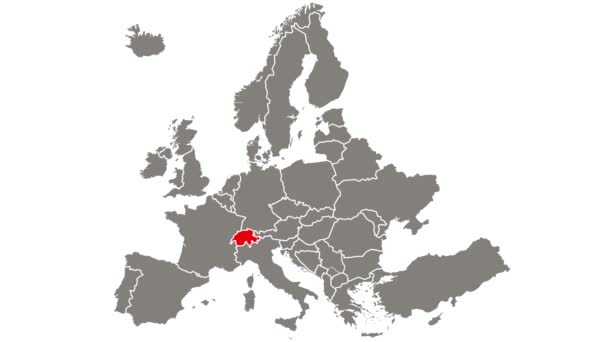 Das rot blinkende Land Schweiz in der Europakarte hervorgehoben - Filmmaterial, Video