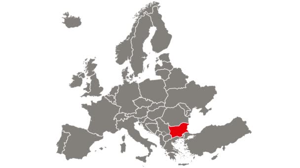 Bulgaria país parpadeo rojo resaltado en el mapa de Europa - Imágenes, Vídeo