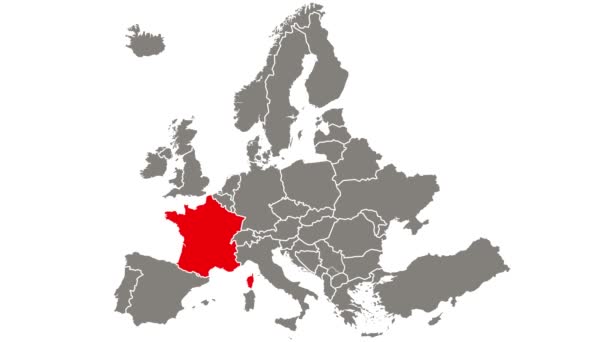Frankreich Land blinkt rot in der Europakarte hervorgehoben - Filmmaterial, Video