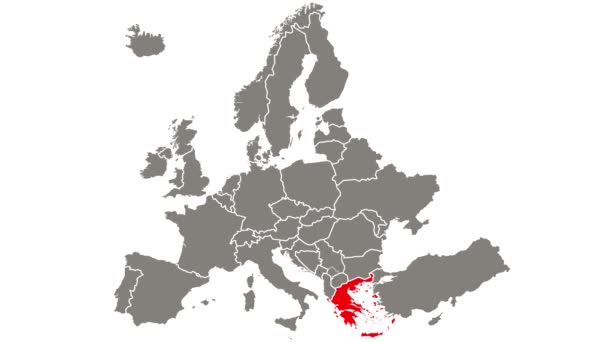Grèce pays clignotant rouge mis en évidence dans la carte de l'Europe - Séquence, vidéo