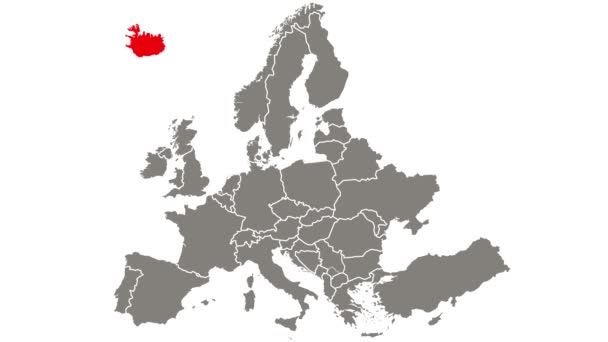 アイスランドはヨーロッパの地図で強調表示された赤点滅 - 映像、動画