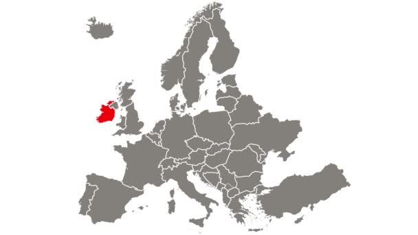 Irlanda país parpadeo rojo resaltado en el mapa de Europa - Imágenes, Vídeo