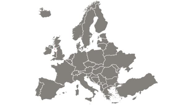 Ilha de Man país piscando vermelho destacado no mapa da Europa - Filmagem, Vídeo