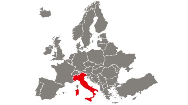 Italia país parpadeo rojo resaltado en el mapa de Europa - Imágenes, Vídeo