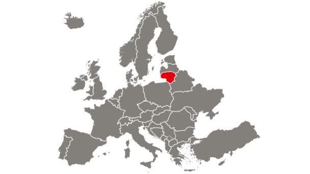 リトアニア国はヨーロッパの地図で強調表示された赤点滅 - 映像、動画