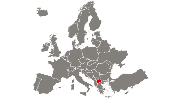 Macedónia país piscando vermelho destacado no mapa da Europa - Filmagem, Vídeo