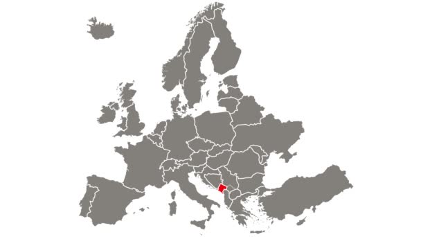 Monténégro pays clignotant rouge mis en évidence dans la carte de l'Europe - Séquence, vidéo