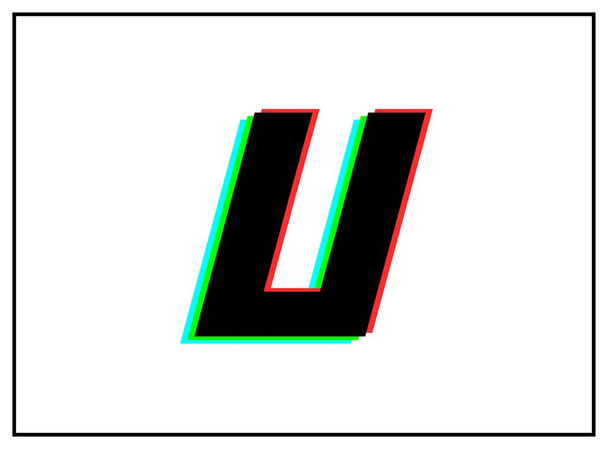 U文字ロゴ,ベクトルデザインフォント.ダイナミック,分割色,番号の影赤,緑,白の背景に黒のフレームで青.第十話図 - ベクター画像