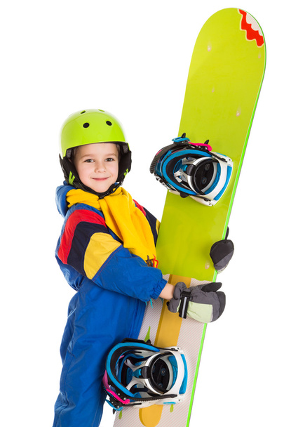 Happy boy with snowboard - Foto, afbeelding