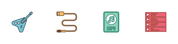 Set Electric bass guitar, Audio jack, MP3 file document and Music playlist icon. Vector. - Vector, Image