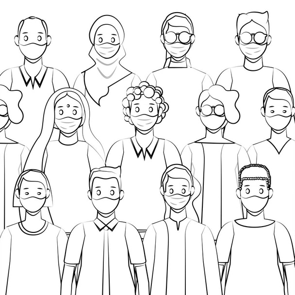 Les gens avec des masques illustrateur - Vecteur, image