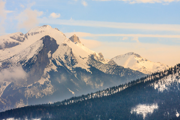 Зимний вид на замерзшую поверхность Высоких Татр
 - Фото, изображение