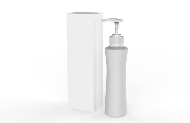 Cosmetic plastic bottle with dispenser pump. Liquid container for gel, lotion, cream, shampoo, bath foam. Beauty product package. 3d illustration. - Photo, Image