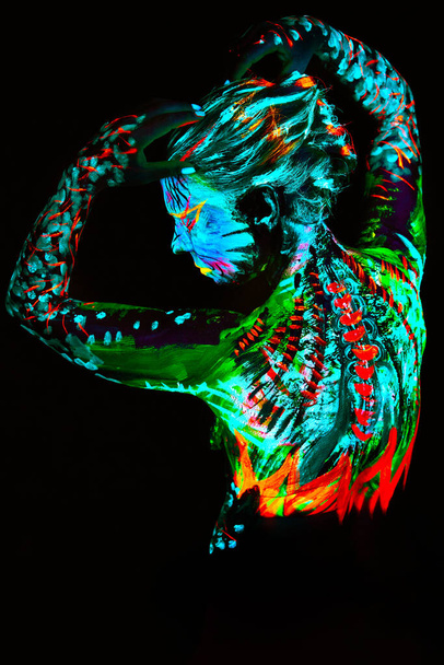 neon paint creative glowing UV portrait - Φωτογραφία, εικόνα
