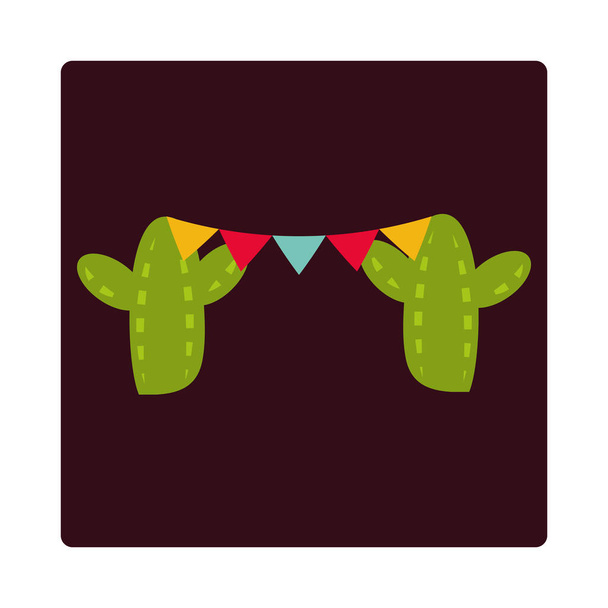 day of the dead, cactus with pennants decoration mexican celebration icon block and flat - Vector, Image