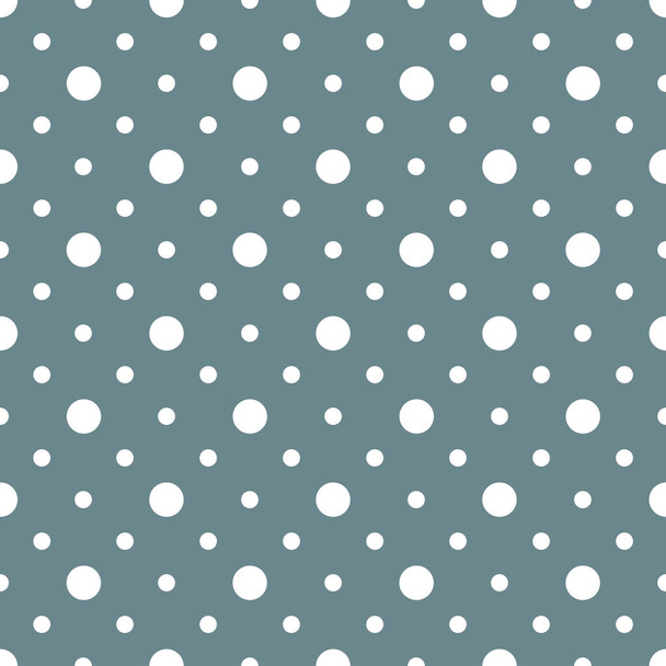 Beyaz retro polka, klasik mavi arka planda farklı boyutlarda noktalar oluşturur. Kusursuz desen - Vektör, Görsel