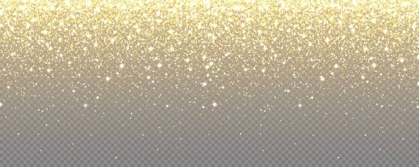 Funkelnder goldener Glanz auf transparentem Vektor-Hintergrund. Fallendes Konfetti mit Goldsplittern. Leuchtender Lichteffekt für Weihnachts- oder Neujahrsgrußkarte. - Vektor, Bild