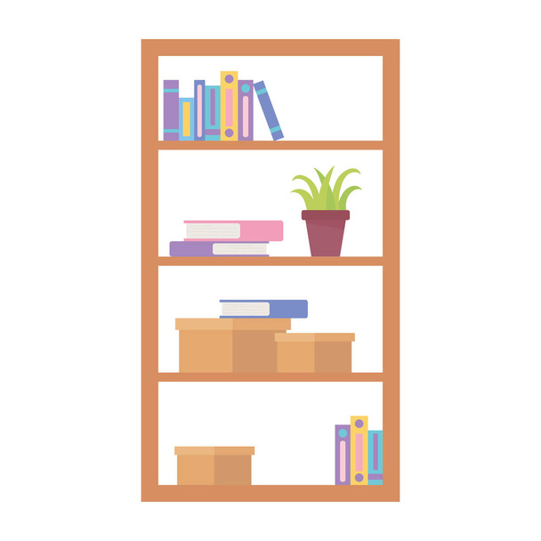 bookscase s knihami pojivo a rostlin izolované design bílé pozadí - Vektor, obrázek