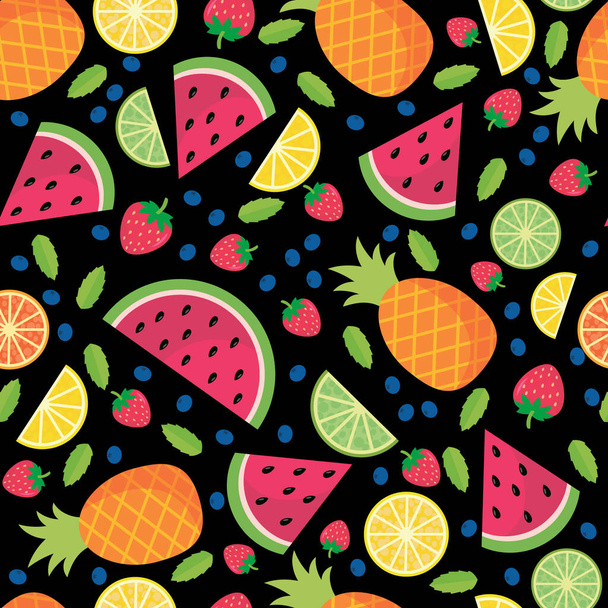 fruit and berries. seamless pattern. vector image. for printing on fabrics, paper cups, wrapping paper, phone cases. for party - Vector, Image