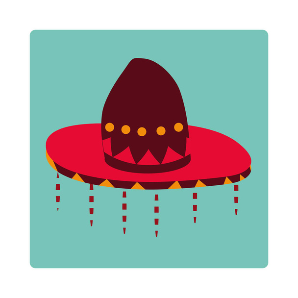 day of the dead, traditional hat with hangs decoration mexican celebration icon block and flat - Vector, Image