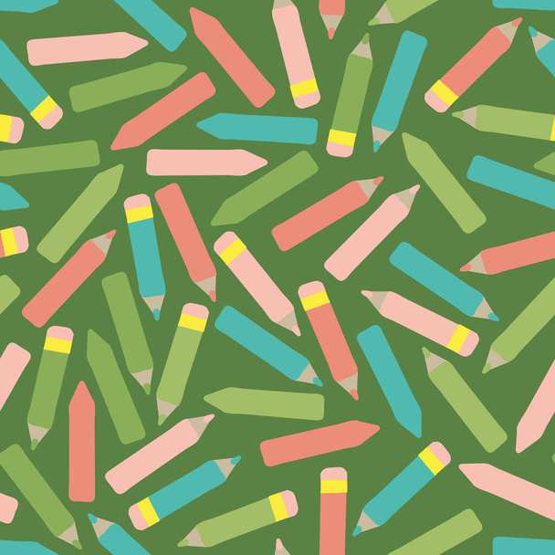 crayons and color pencils seamless vector pattern - Vektör, Görsel
