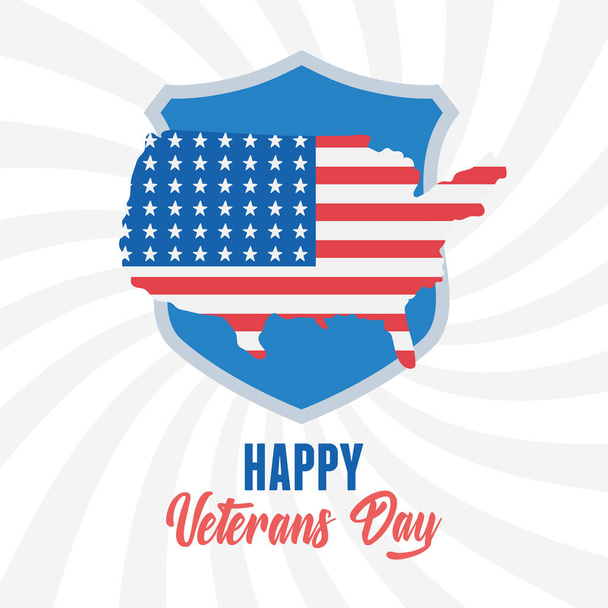 happy veterans day, american flag in map emblem, US military armed forces soldier - Vector, Image
