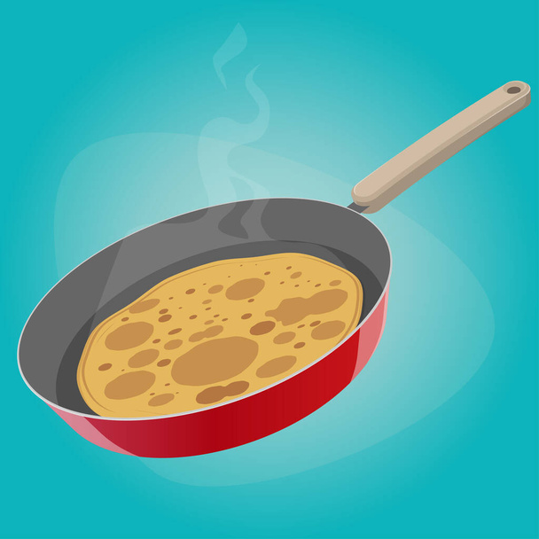 dessin animé drôle illustration d'une crêpe dans une casserole - Vecteur, image