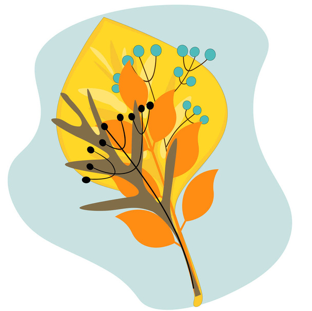 Herbstzusammensetzung aus Blättern, Zweigen und Beeren. Helle Vorlage für Banner, Postkarten, Poster. Vektorillustration. - Vektor, Bild