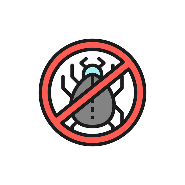 Forbidden sign with dust mites, allergy flat color line icon. - Vector, Image