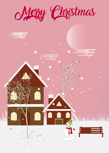 papier illustratie met gebouw achtergrond Vrolijk kerstfeest en gelukkig nieuwjaar begroeting gebouw in de winter - Vector, afbeelding