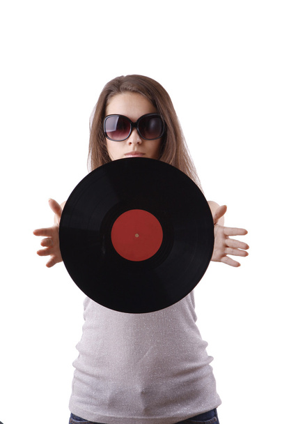 Girl with vinyl disc - Foto, immagini