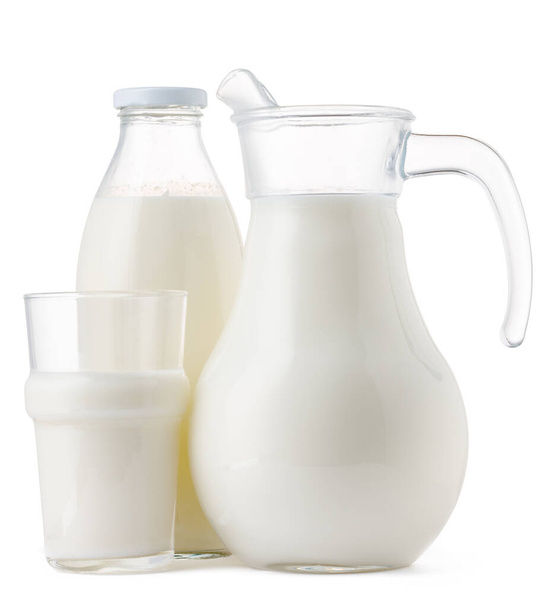 Glassware full of fresh milk isolated on white - 写真・画像