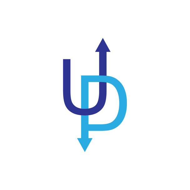 UP-Buchstabe mit Pfeil nach oben und unten Logo Design-Vektor - Vektor, Bild