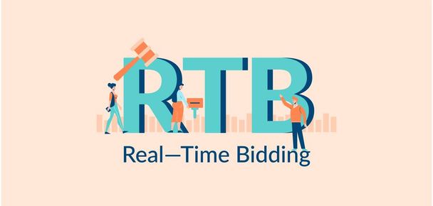 RTB gerçek zamanlı teklif illüstrasyonu. Finans piyasasında reklam satışı başarılı bir şirket.. - Vektör, Görsel