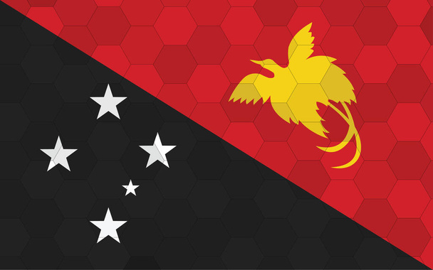 Illustration drapeau Papouasie-Nouvelle Guinée. Graphisme futuriste du drapeau de Papouasie-Nouvelle-Guinée avec vecteur abstrait de fond hexagonal. Le drapeau national de Papouasie-Nouvelle-Guinée symbolise l'indépendance. - Vecteur, image
