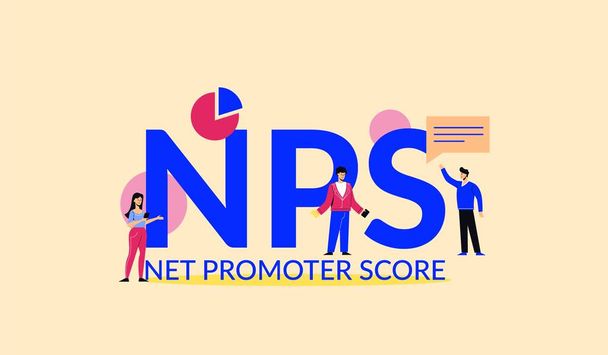 NPS Netto Promoter Score Illustration. Vermarktung des Unternehmenssystems mit finanzieller Erfolgsstrategie. - Vektor, Bild