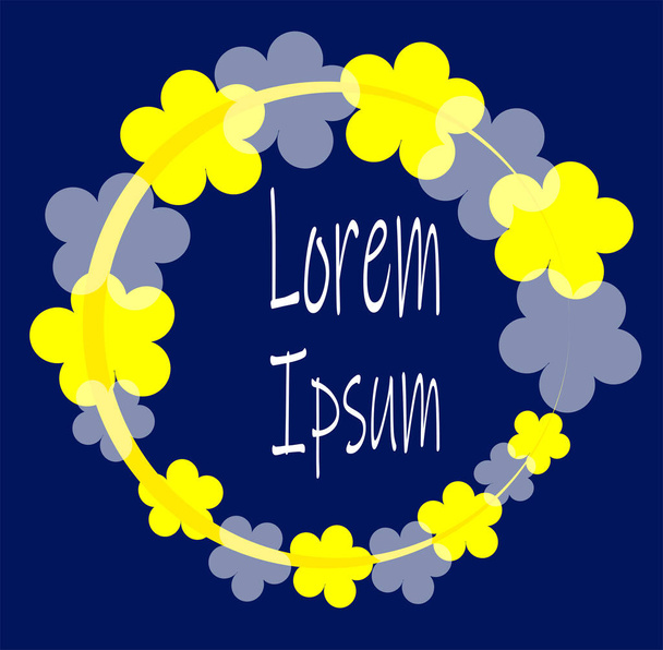 Στρογγυλό πλαίσιο, Lorem Ipsum. Λευκό και κίτρινο λουλούδια φόντο επίπεδο στοιχείο σχεδιασμού για το web, εκτύπωση, για ταπετσαρία σε μπλε φόντο. Εικονογράφηση διανύσματος - Διάνυσμα, εικόνα