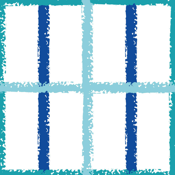 ベクターウィッカーはシームレスなパターンの背景を織ります。薄い絵のグランジストライプグリッドの背景が重なっています。織られた十字は青い幾何学的な繰り返しの設計を横切る。夏のコンセプトのためのすべての印刷. - ベクター画像