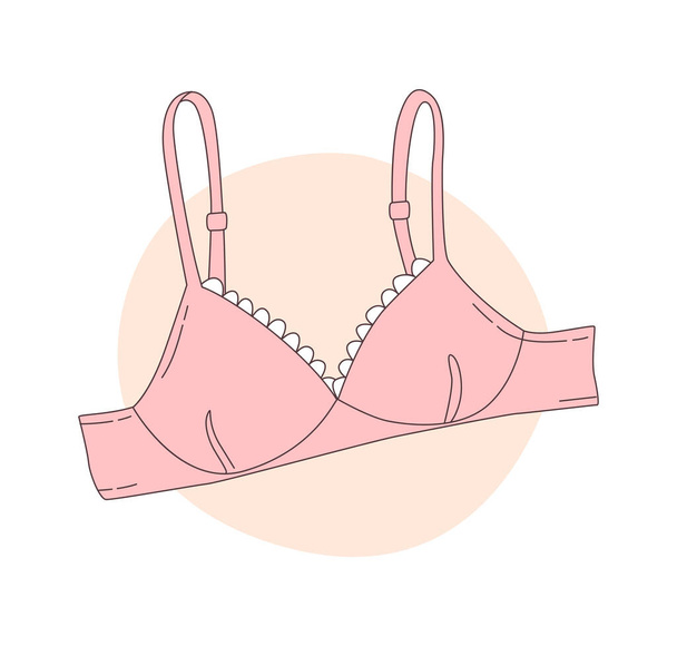 Women underwear, wearing a bra, lingerie, brassiere. Vector illustration doodle in thin line art sketch style icons - Вектор,изображение