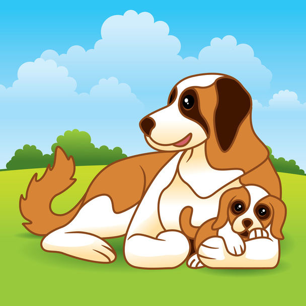 Puppy with Mother - Vector, Image
