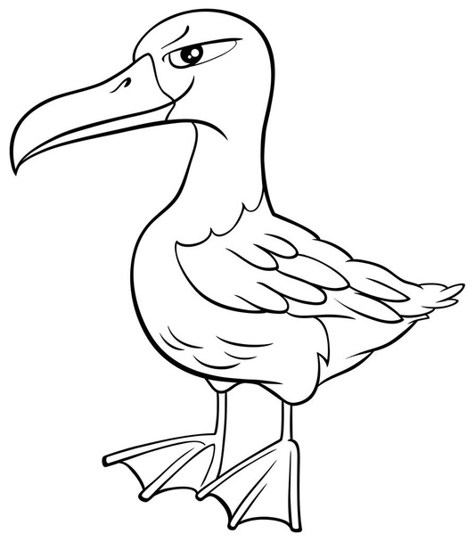 Black and White Cartoon Illustration of Funny Albatross Bird Animal Character Coloring Book Page - Vecteur, image