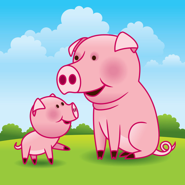 Anne domuz ve domuz yavrusu - Vektör, Görsel