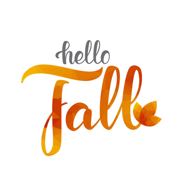 Vector Autumn illustration: Handwritten lettering of Hello Fall. Low poly - Vector, Imagen