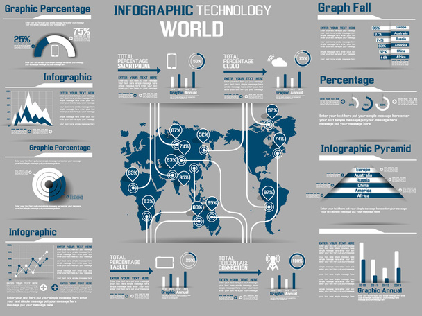 infographic gyűjtemény elem technológia világ kék - Vektor, kép