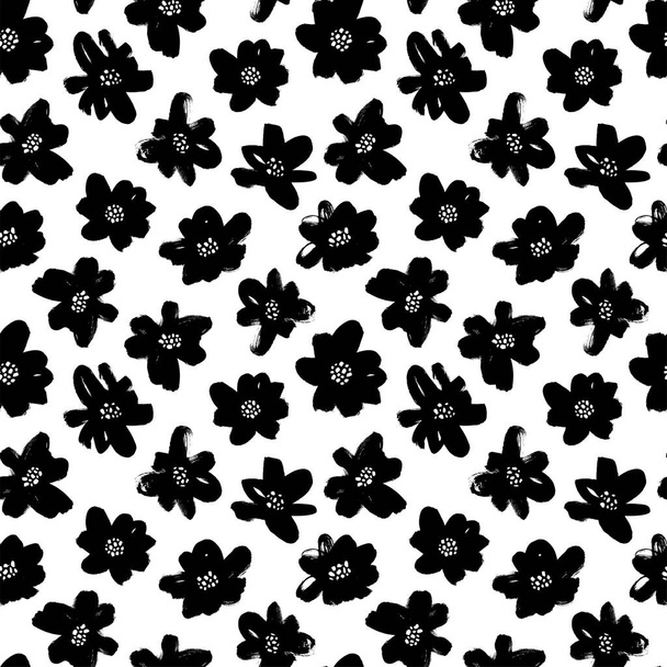 Black abstract flowers vector seamless pattern.  - Vector, Imagen
