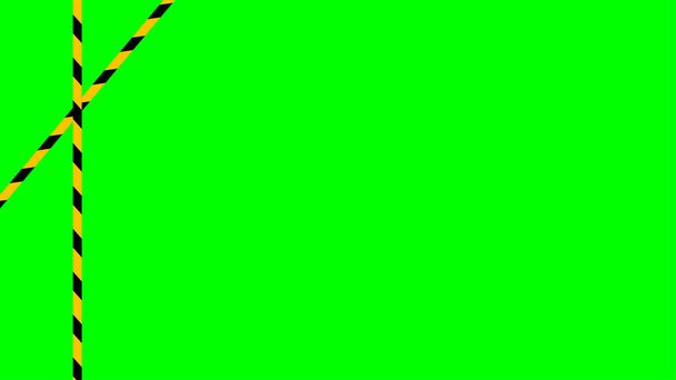 varovný proužek na zeleném pozadí obrazovky, zelené plátno video a bezpečnostní proužek, výstražná páska přes zelenou barvu obrazovky, stuha žlutá černá pruhovaná na barevné obrazovce - Vektor, obrázek
